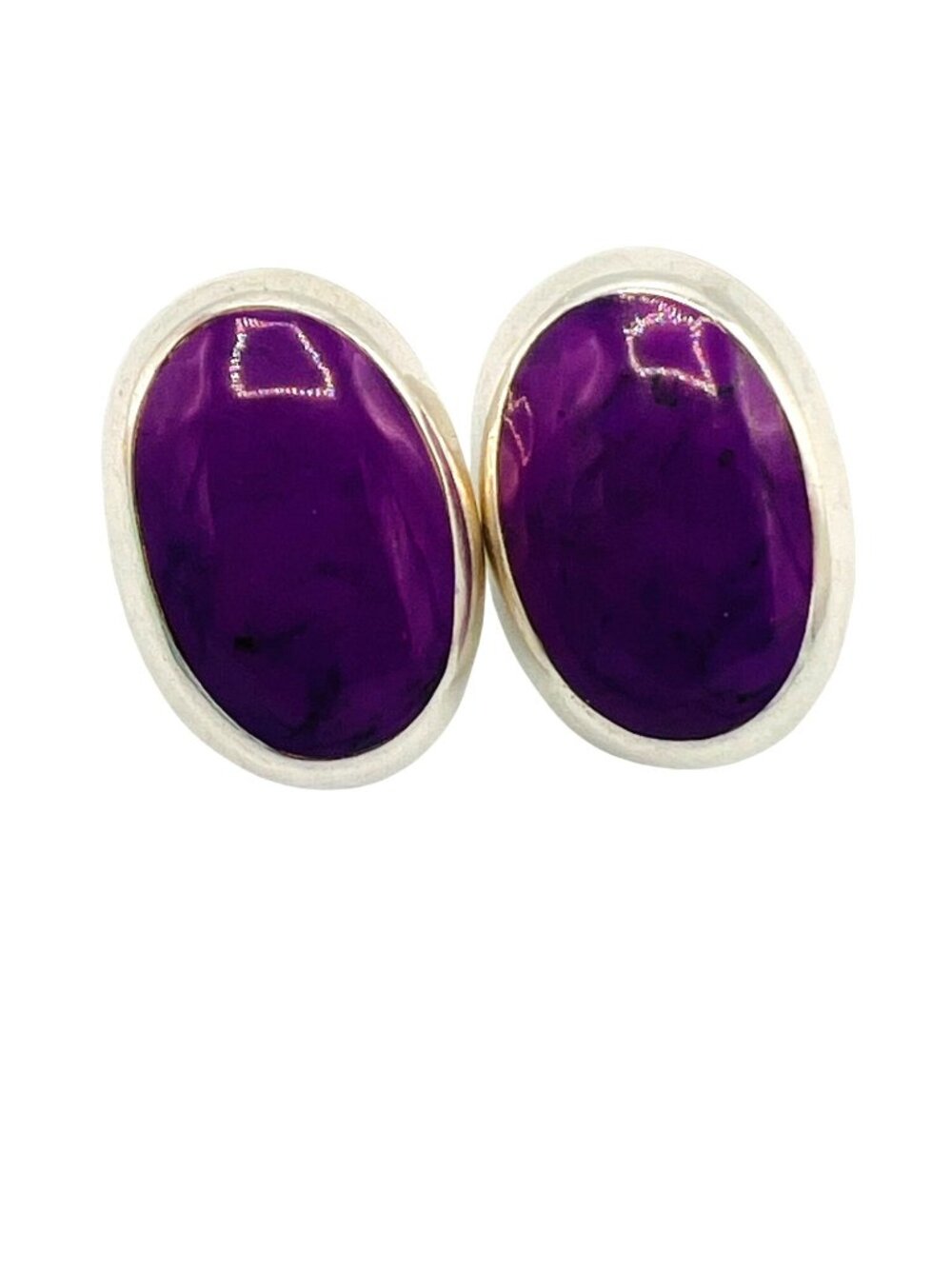 Vintage Mexican Sterling Silver Earrings – Purple Cabochon – TV-52 Taxco Mark